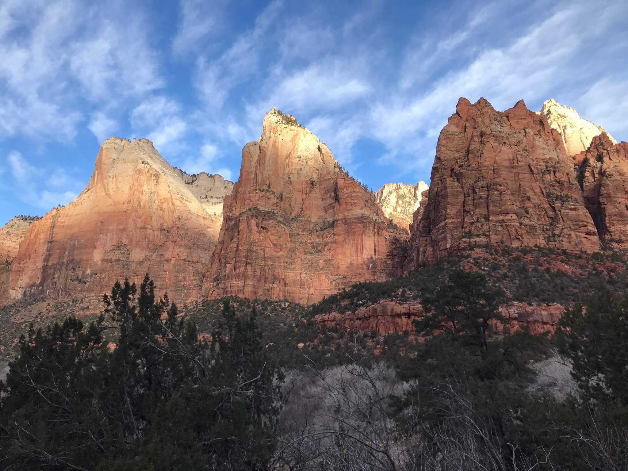 A view of the Patriarchs formation in Zion National Park.