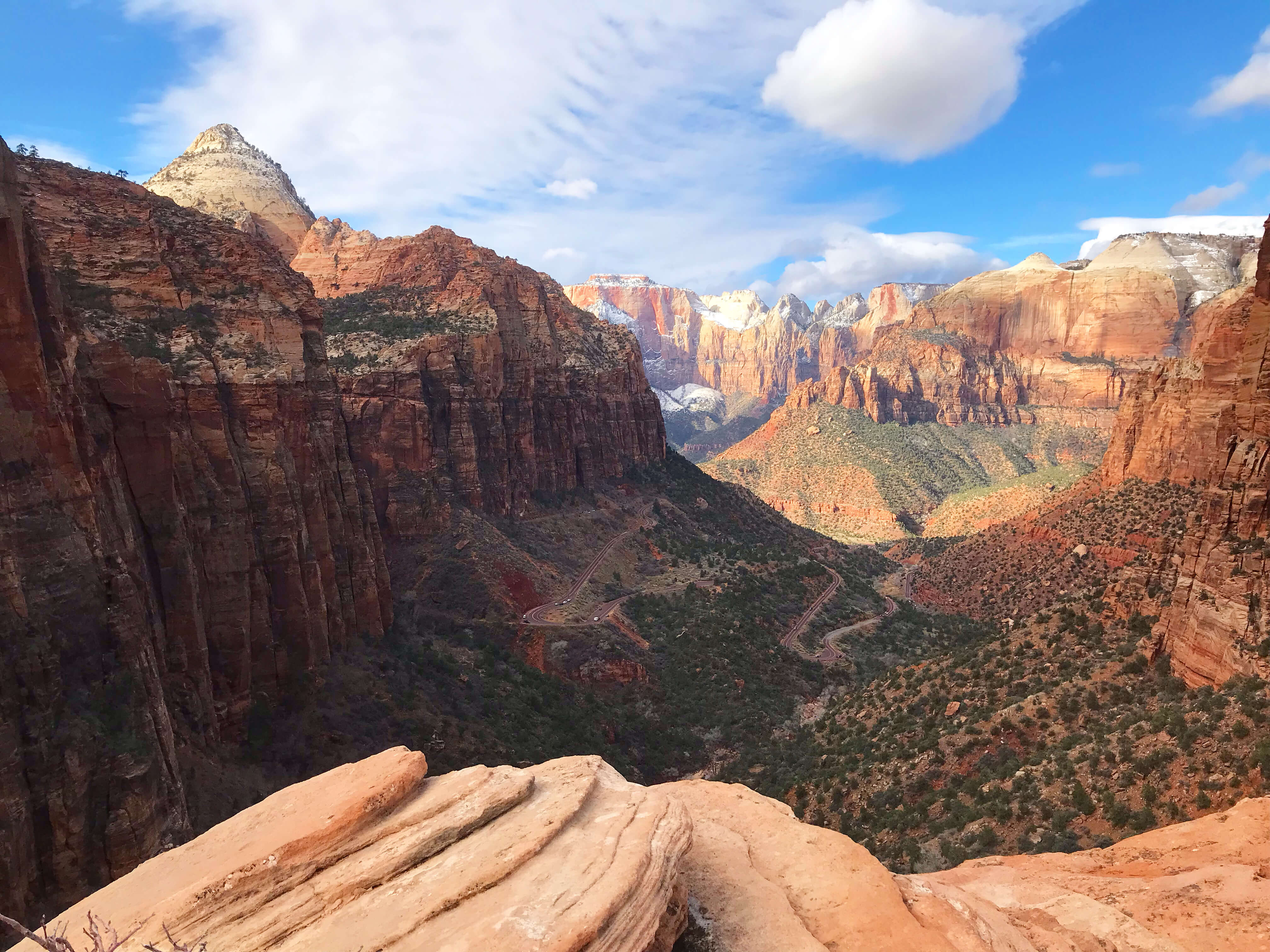 A view overlooking zion canyon in winter